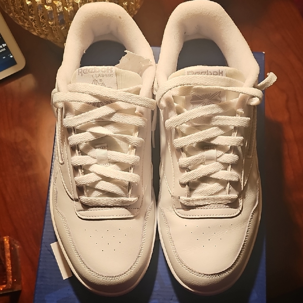 Mens Reebok All-White Athletic Leather Sneakers